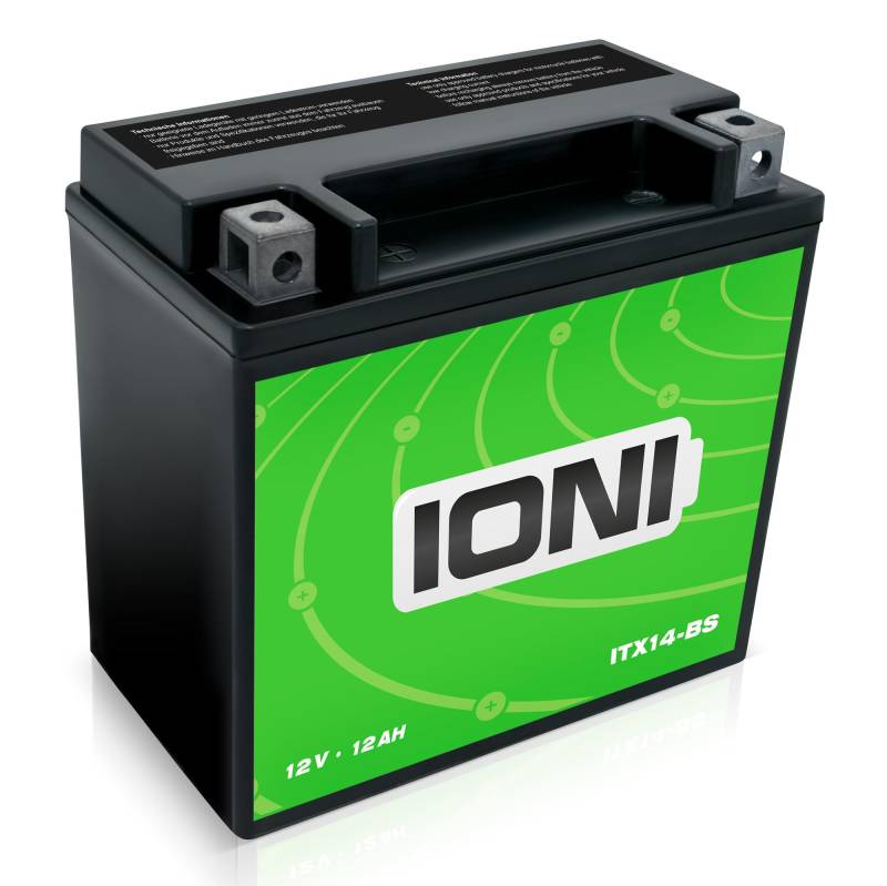 IONI AGM Batterie 12V 12Ah ITZ14-BS Rollerbatterie/Motorradbatterie, wartungsfrei versiegelt vorgeladen kompatibel mit YTX14-BS 51214 von IONI