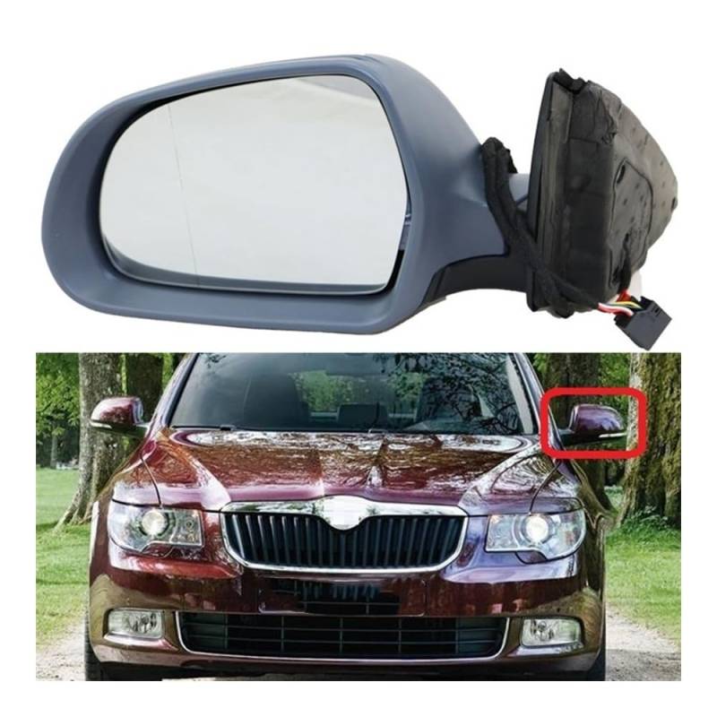 Außenspiegel Glas Ersatz Für Skoda Für Superb 2008 2009 2010 2011 2012 2013 2014 2015 Auto-Styling Elektrische Flügel Seite Hinten Spiegel Grundiert Linke Seite von IPUDIS