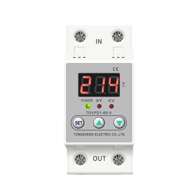 Din rail 40A 60A voltage display relay adjustable over under voltage proteciotn device automatic reconnect protector IPWWUTTH(60A) von IPWWUTTH