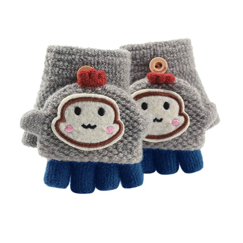 Fahrradhandschuhe Jungs 11 Jahre Kleinkind Infant Soft Convertible Flip Top Cartoon Handschuhe Baby Jungen Mädchen Winter Warm Knit Fingerless Fäustlinge Fingerhandschuhe Kleinkind 3 (Grey, One Size) von IQYU