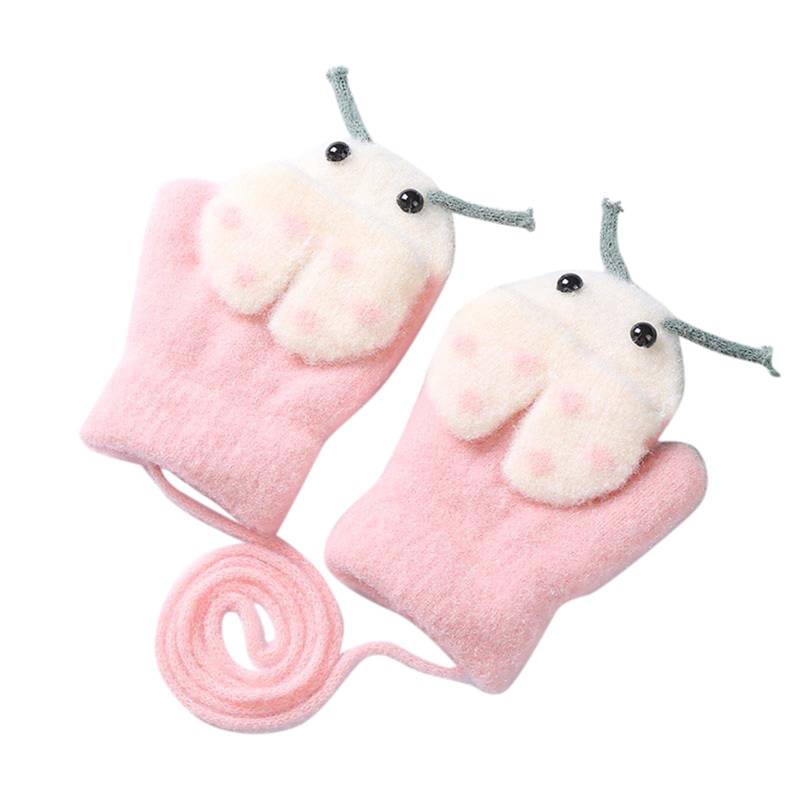 IQYU Autohandschuhe Damen Warm Handschuhe Strickfleece Warme Skihandschuhe Baby Volle Handschuhe Dünne Handschuhe Schwarz (Pink, One Size) von IQYU