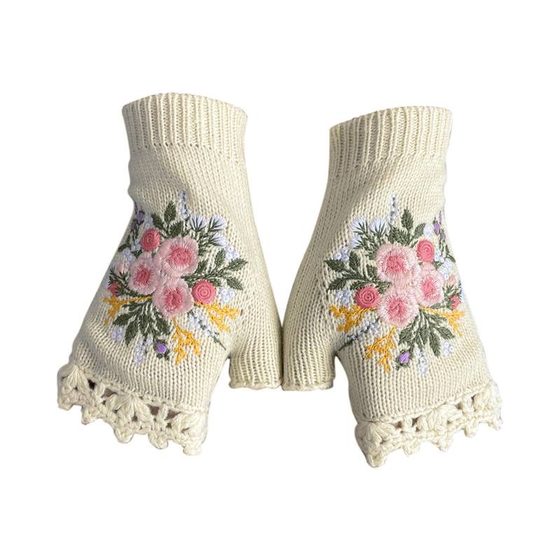 IQYU Bauchtanz Kostüm Damen Große Größen Strickhandschuhe Imitation Spitzenhandschuhe Winter warme Handschuhe Handgewebte Handschuhe Dünne Handschuhe Damen Baumwolle (White, A) von IQYU