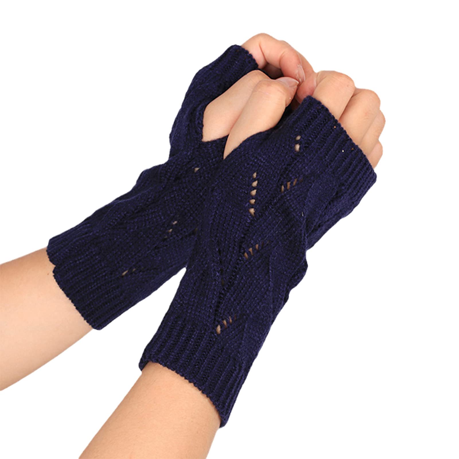 IQYU Braut Accessoires Hochzeit Mitte Cabrio Winter Fingerlose Strickhandschuh Handschuhe Fingerlos Netz (Navy, One Size) von IQYU