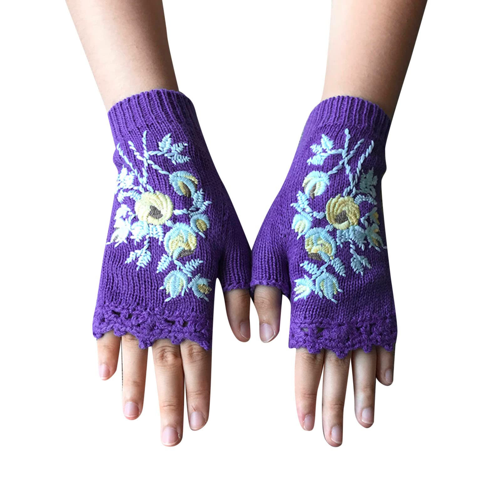 IQYU Damen Handgemachte Handschuhe Winter Handwärmer Stilvolle Handschuhe Damen Fingerlose Handschuhe Warm Gestrickte Halbe Finger Ärmel Busenfrei Latex Top (Purple, One Size) von IQYU