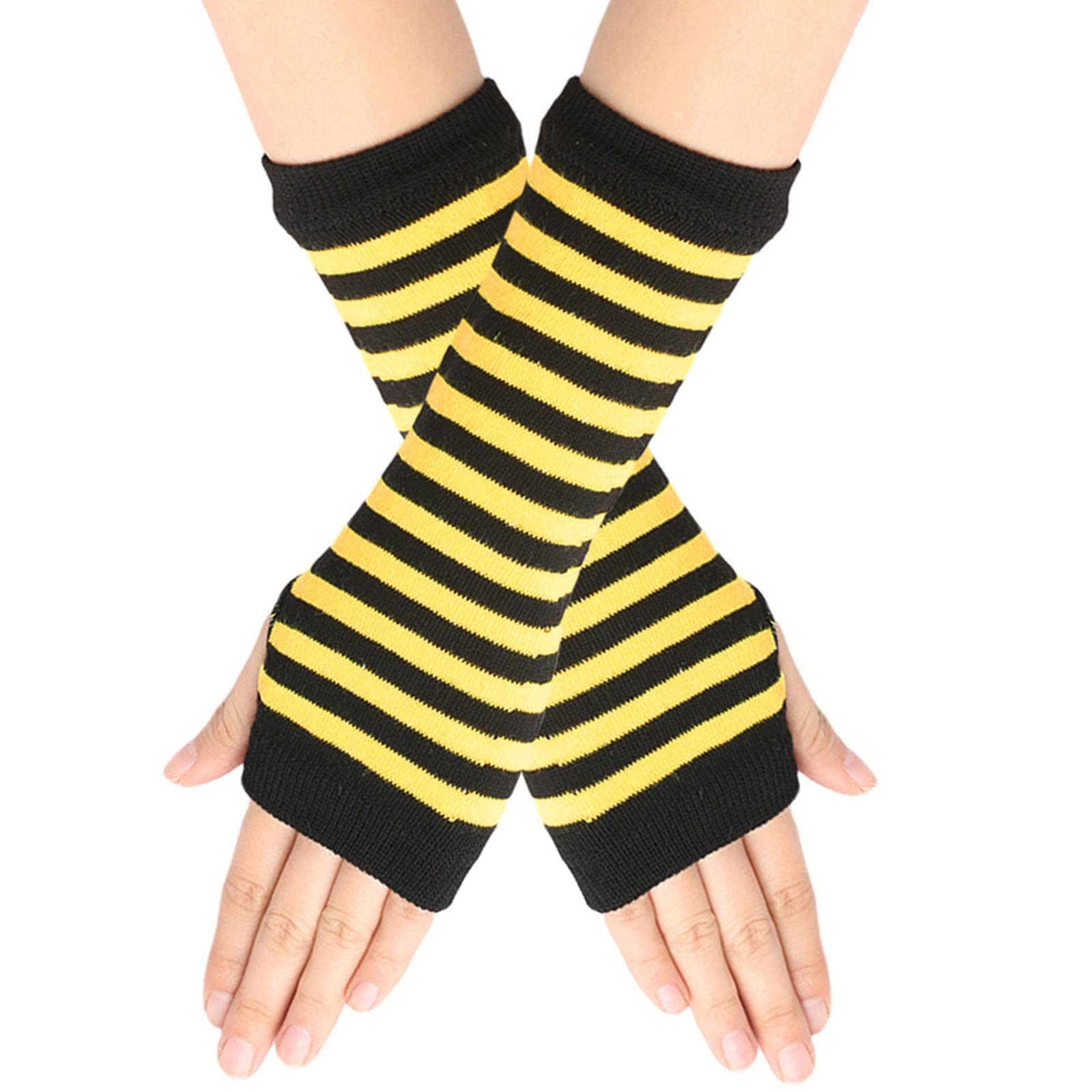 IQYU Fingerlose Nadelstreifen-Streifen-Handschuhe mit Warme Unisex-Handschuhe Handschuhe Damen Schwarz Touchscreen (Yellow, One Size) von IQYU