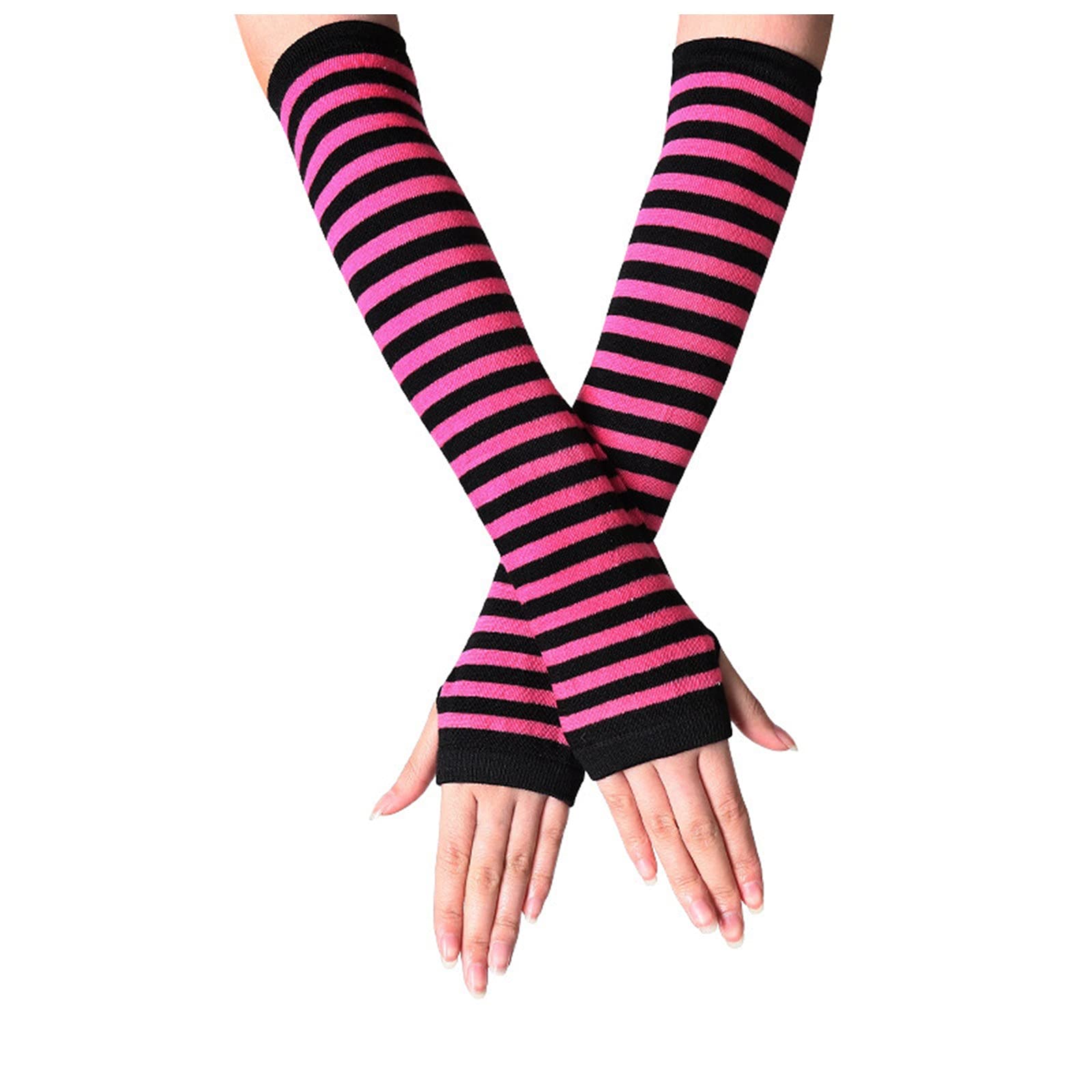 IQYU Fingerlose Punk Gothic Warmer Arm Lange Handschuhe Handschuhe Outfit Damen (Hot Pink, One Size) von IQYU