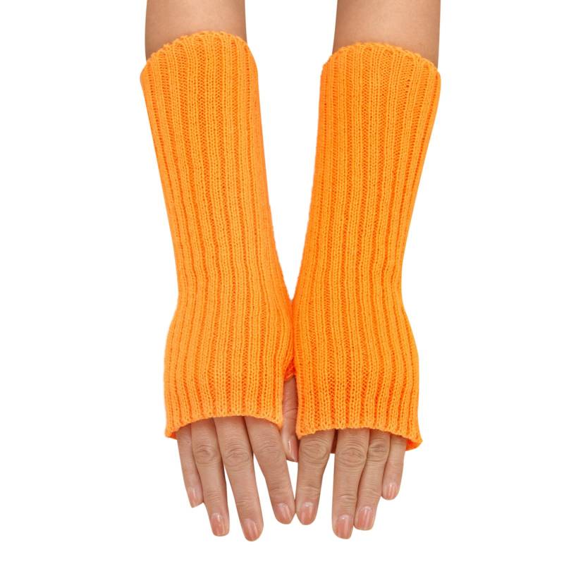 IQYU Frauen- und Winter-Normallack-Mehrfarben-Woll-lange gestreifte Halbfinger-Handschuhe Damen Schmuck Schwarz (Orange, One Size) von IQYU