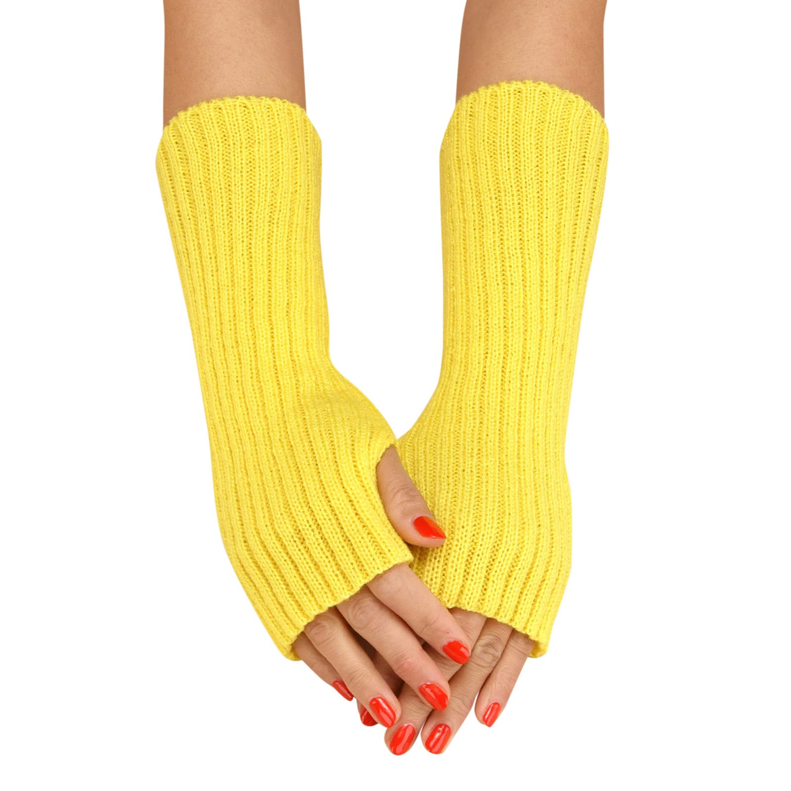 IQYU Frauen- und Winter-Normallack-Mehrfarben-Woll-lange gestreifte Halbfinger-Handschuhe Damen Schmuck Schwarz (Yellow, One Size) von IQYU