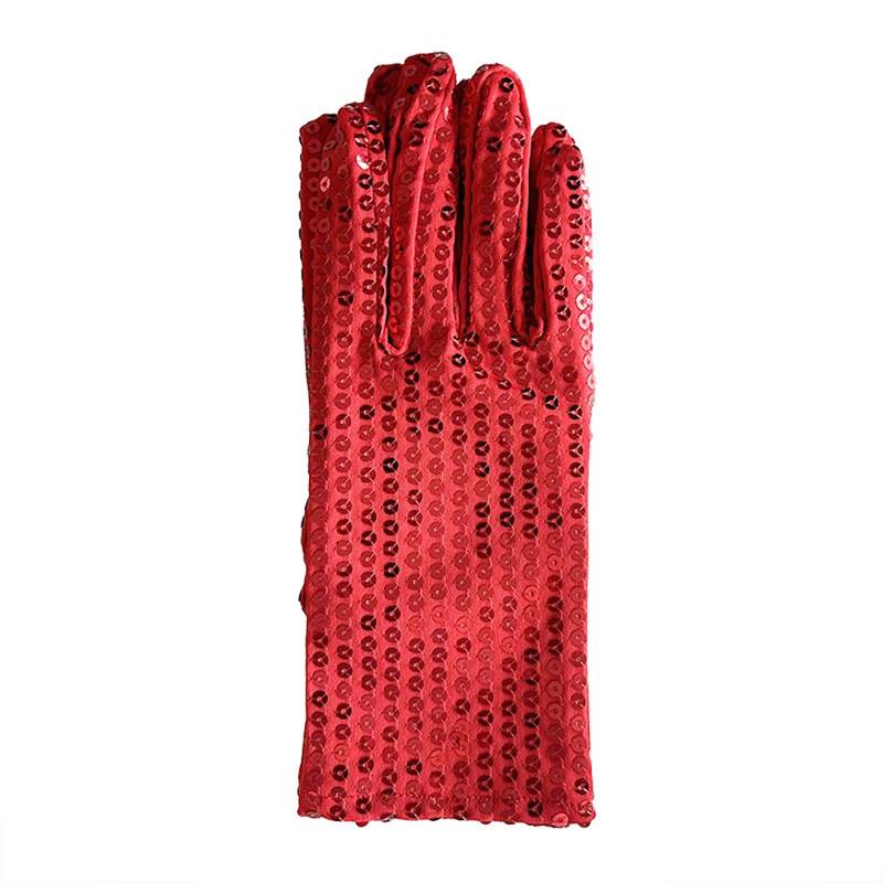 IQYU Gefütterte Handschuhe Damen Gloves Costume Halloween Glitter Short Gloves Fingerlose Handschuhe Dünner Stoff (Red, One Size) von IQYU