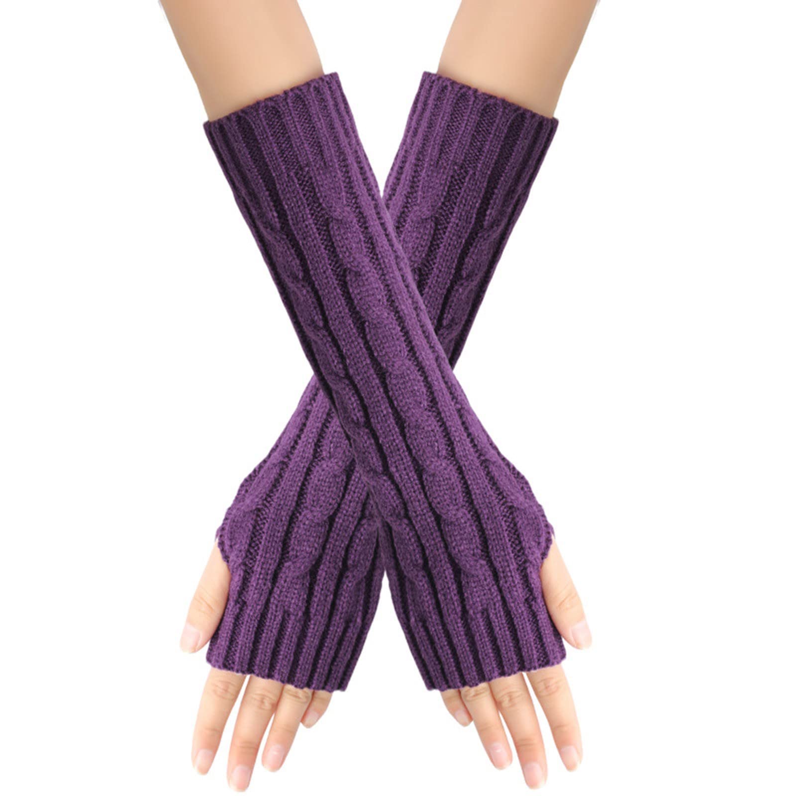 IQYU Gestrickte fingerlose Handschuhe mit Warme Unisex-Handschuhe Handschuhe Durchsichtig (Purple, One Size) von IQYU