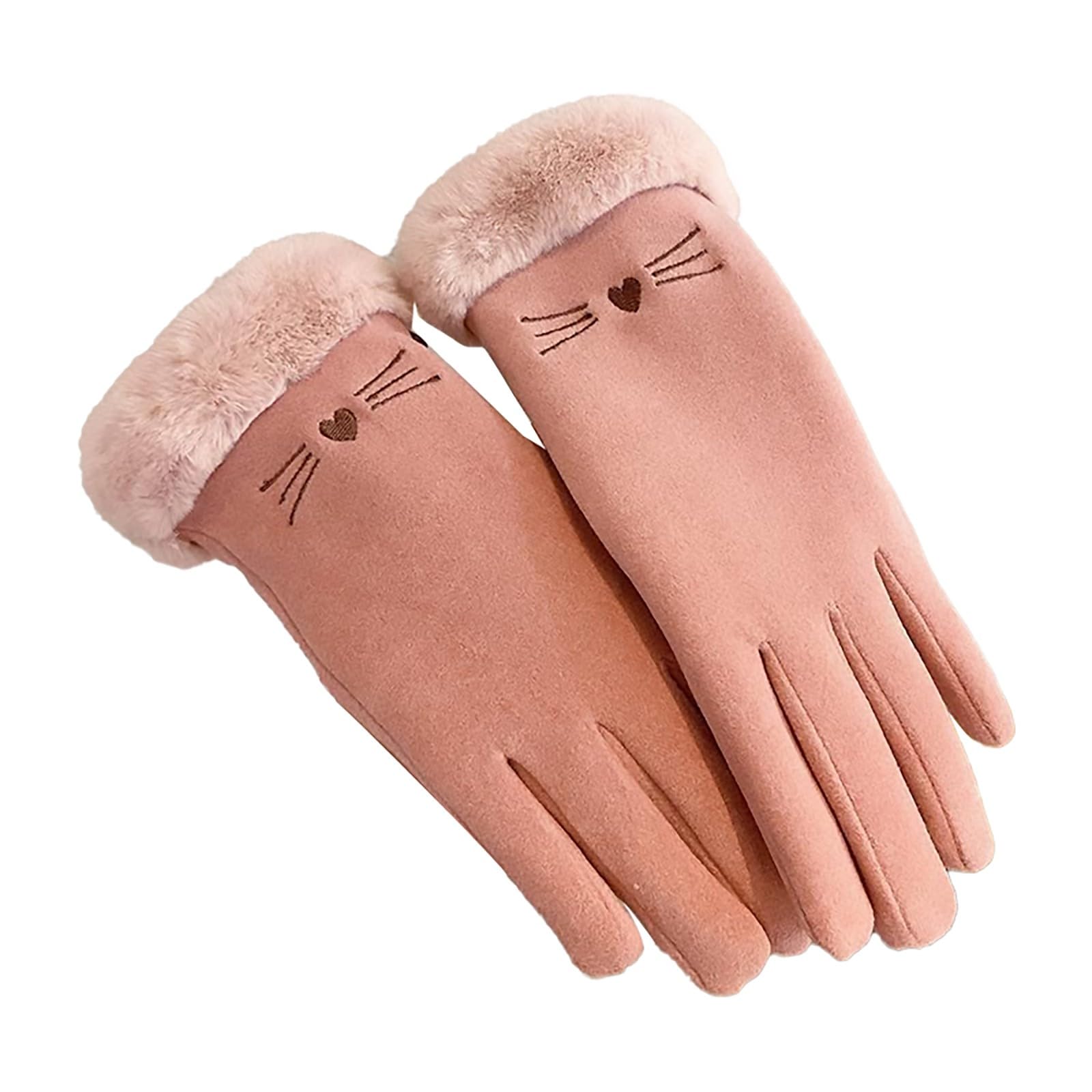 IQYU Handschuhe Damen Handy für Damen, samtverdickt, kalt und winddicht Für Erwachsene (Pink, One Size) von IQYU