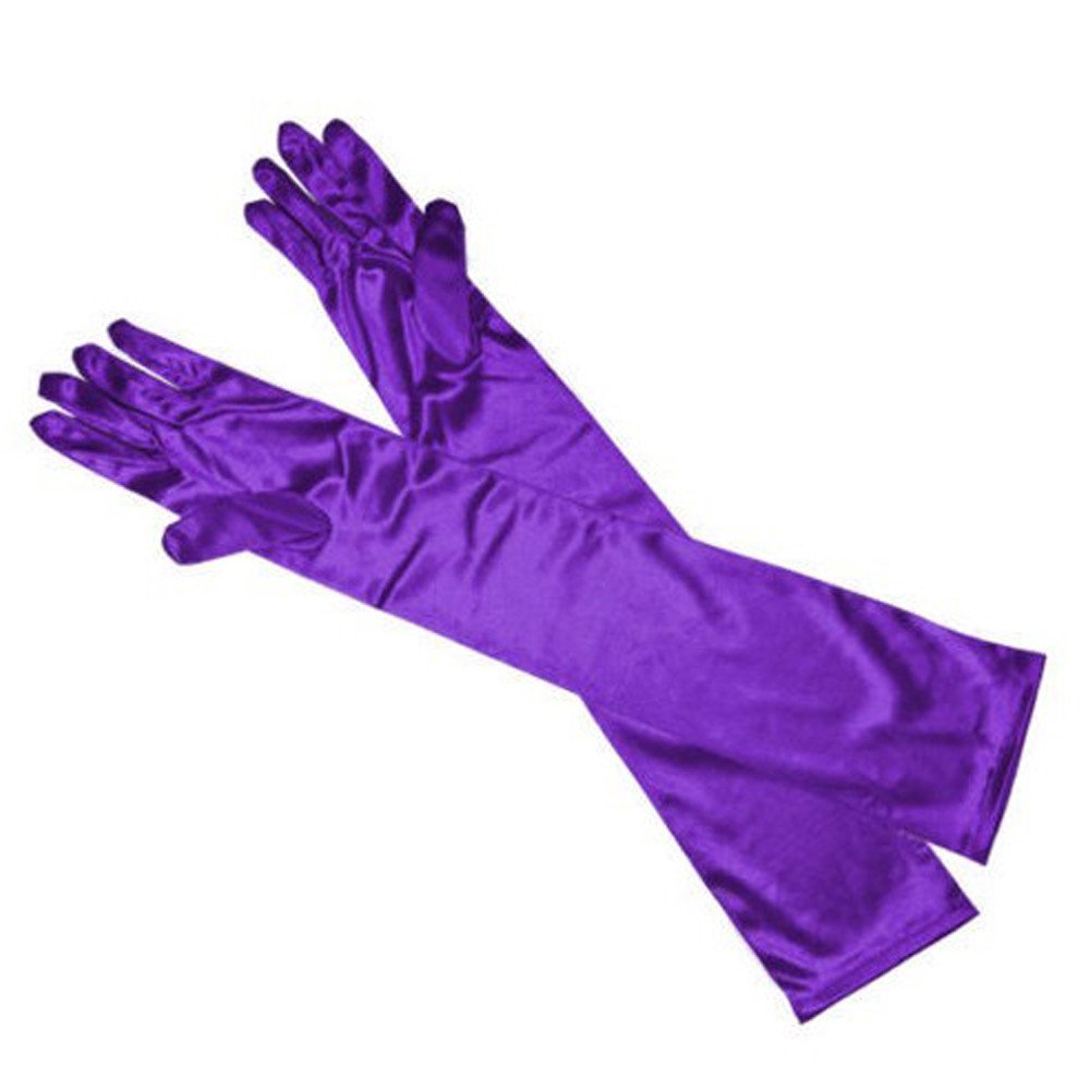 IQYU Handschuhe Damen Kurz Handschuhe Brautkleid lange Satin Abendhandschuh Handschuhe Damen Schwarz Winter Strick (Purple, One Size) von IQYU