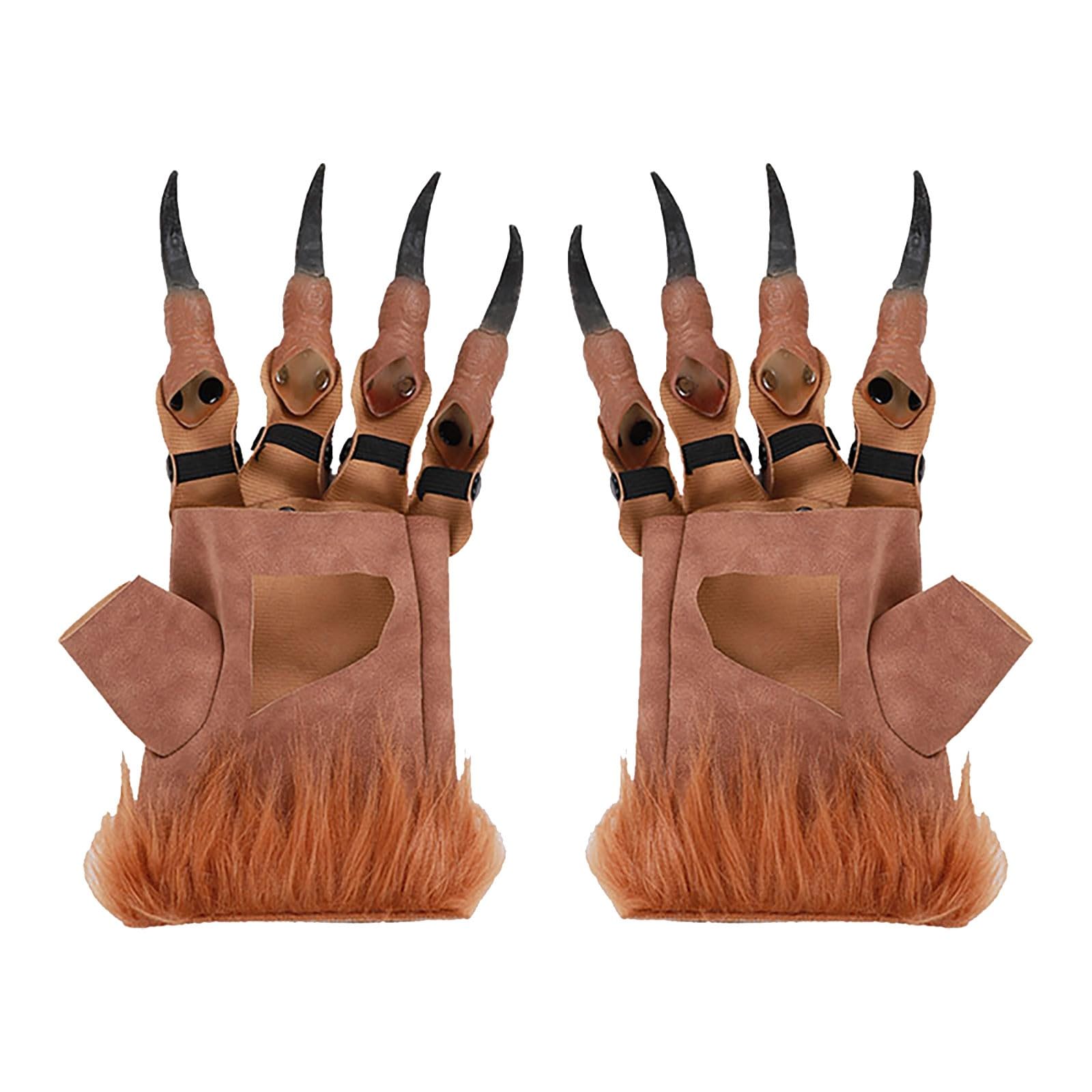 IQYU Handschuhe Fingerlos Damen Grün Haarige Wolf Hände Pelztier Handschuhe Halloween Kostüm Zubehör Sexspielzeug Extrem (Coffee, A) von IQYU