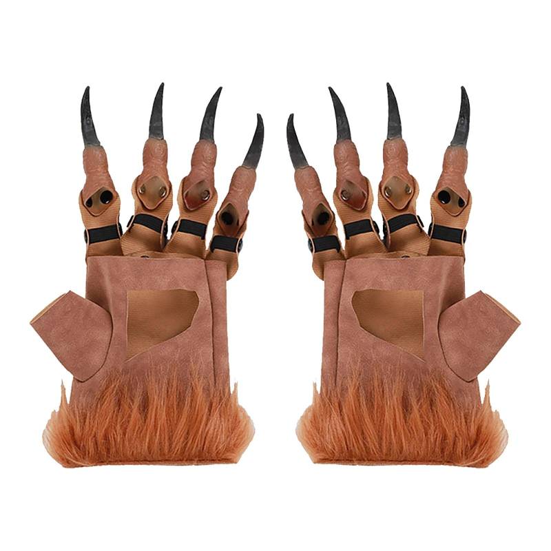 IQYU Handschuhe Fingerlos Damen Grün Haarige Wolf Hände Pelztier Handschuhe Halloween Kostüm Zubehör Sexspielzeug Extrem (Coffee, A) von IQYU