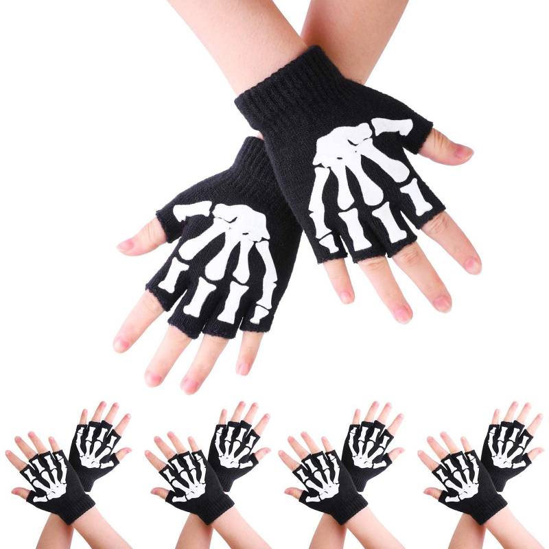 IQYU Handschuhe Kinder 6 5 2/5 Handschuh mit fingerlosen Miesen die paar glow Dark-Skelett-Handschuh für mit gestricktem Licht Kinder Handschuhe 4-5 Jahre (Black3, One Size) von IQYU