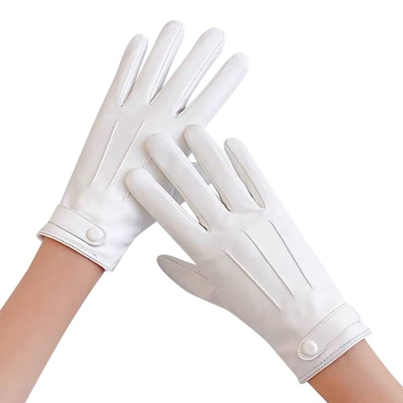 IQYU Handschuhe Weiß Damen S Stickerei gefütterte Handschuhe Damen Lammfell Fahrhandschuhe Lange Lederhandschuhe (WH2, One Size) von IQYU