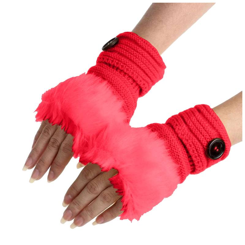 IQYU Handstulpen Schwarz Warm Winter Kaninchen Warme Handschuhe Handgelenk Handschuhe Schal Damen (Red, One Size) von IQYU