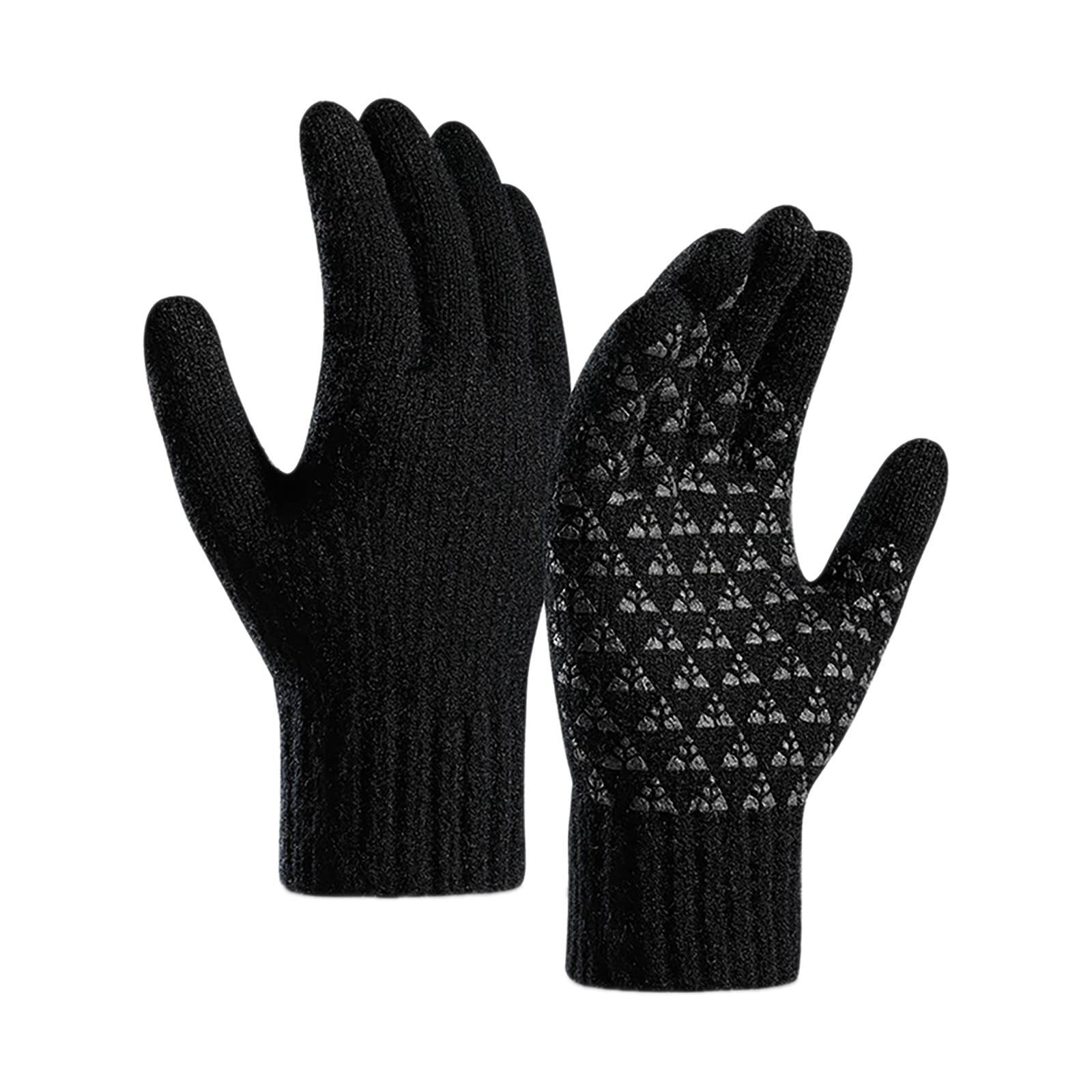 IQYU Herren Handschuhe Winterfleece verstärkte gestrickte Woll-Fahrradhandschuhe Netz Handschuhe Damen (Black, L) von IQYU