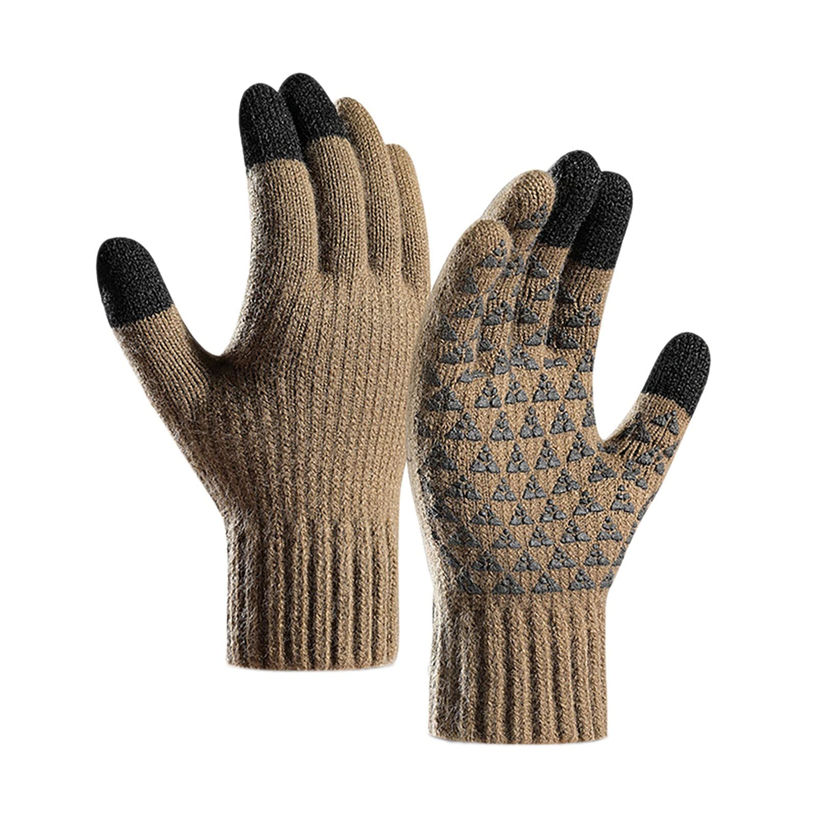 IQYU Herren Handschuhe Winterfleece verstärkte gestrickte Woll-Fahrradhandschuhe Netz Handschuhe Damen (Khaki, M) von IQYU