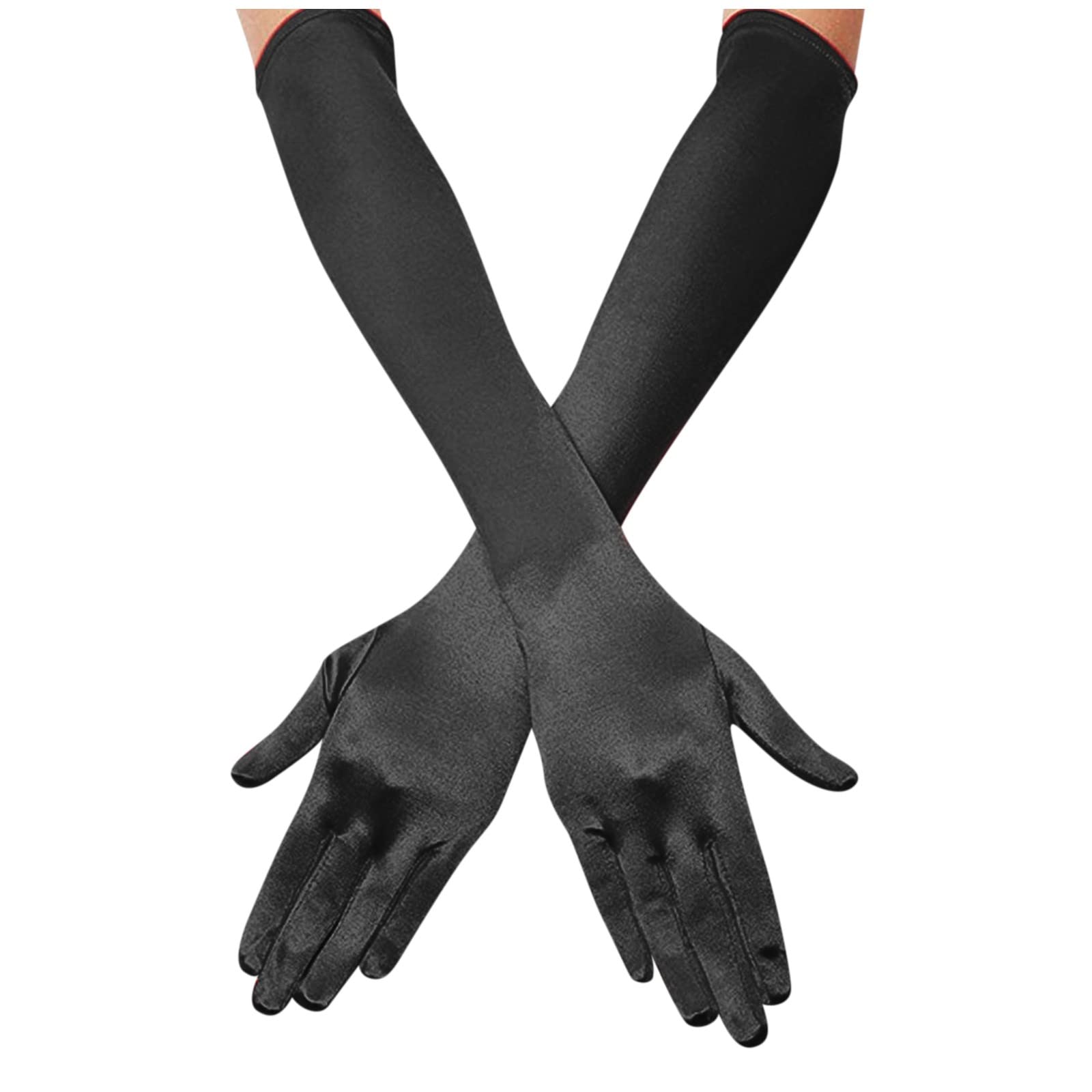 IQYU Hochzeit Braut Accessoires Frauen lange Satin Oper Tanzhandschuhe Handschuhe Handschuhe Teufel Kostüm (Black, One Size) von IQYU