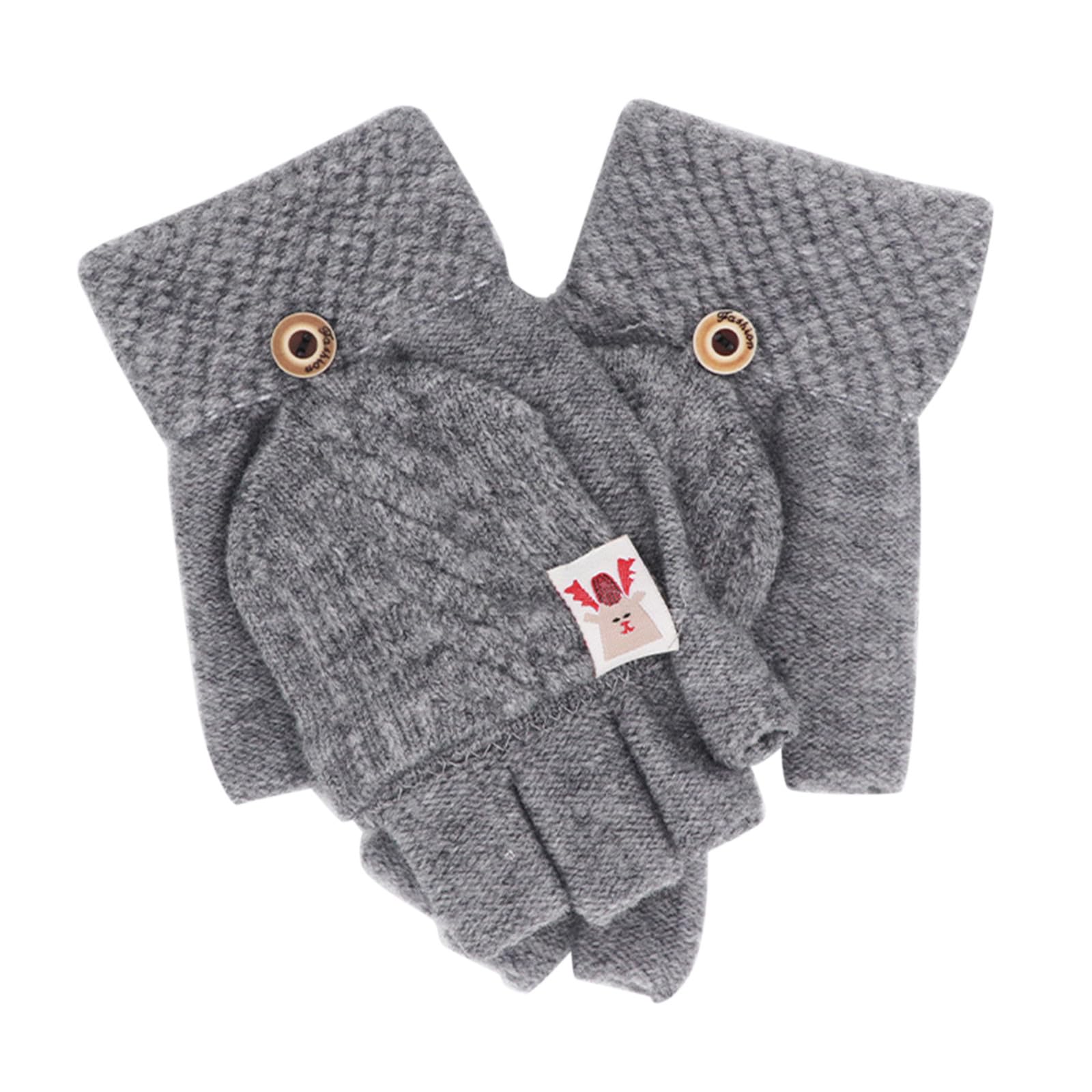 IQYU Katze Handschuh Damen für Damen, gestrickt, plus Samt, verdickt, und Winter-Handschuhe mit warmem Muster (Handschuhe für Erwachsene) Samthandschuhe Damen (Grey, One Size) von IQYU