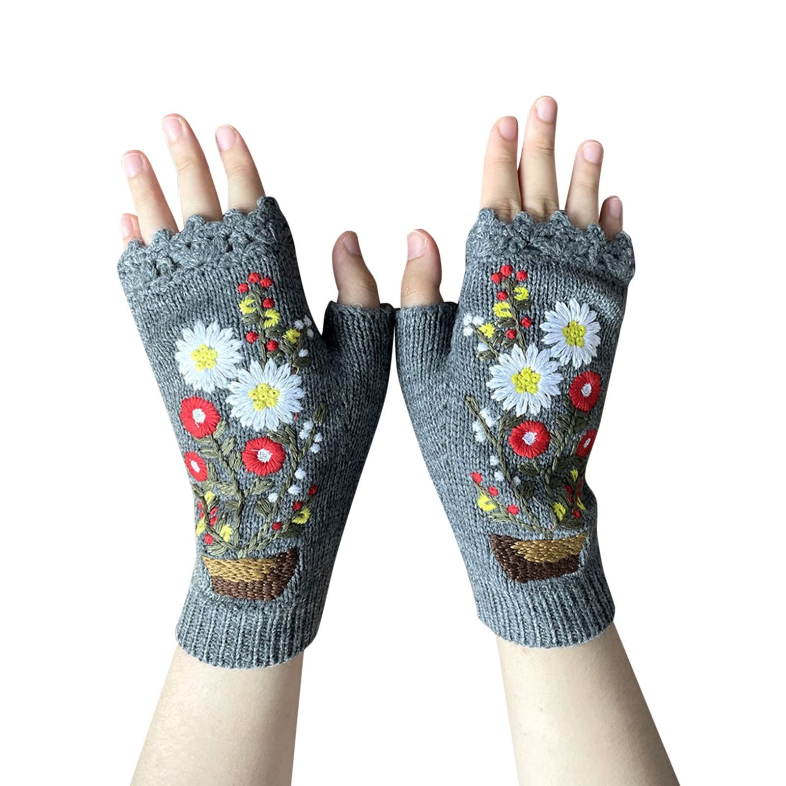 IQYU Katzen Handschuh Damen -Winter-Handschuhe für Damen Retro-Häkelhandschuhe Bauchtanzkostüm Damen Set (Gray, One Size) von IQYU