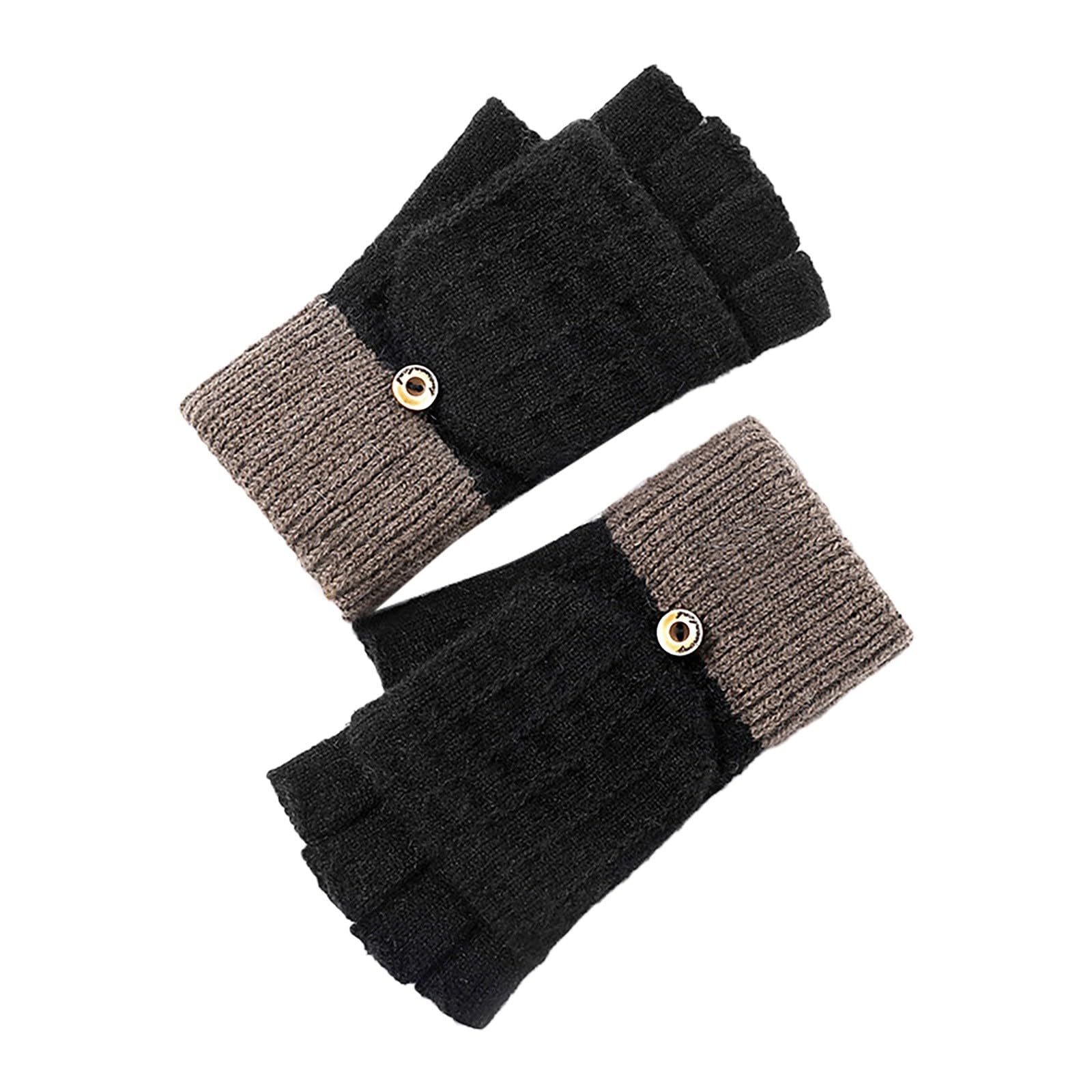 IQYU Knitted Gloves Thickened And Velvet Screen Cycling Cold Proof Plush Couple's Warm Woolen Gloves Drachen Kostüm Damen (Black, One Size) von IQYU