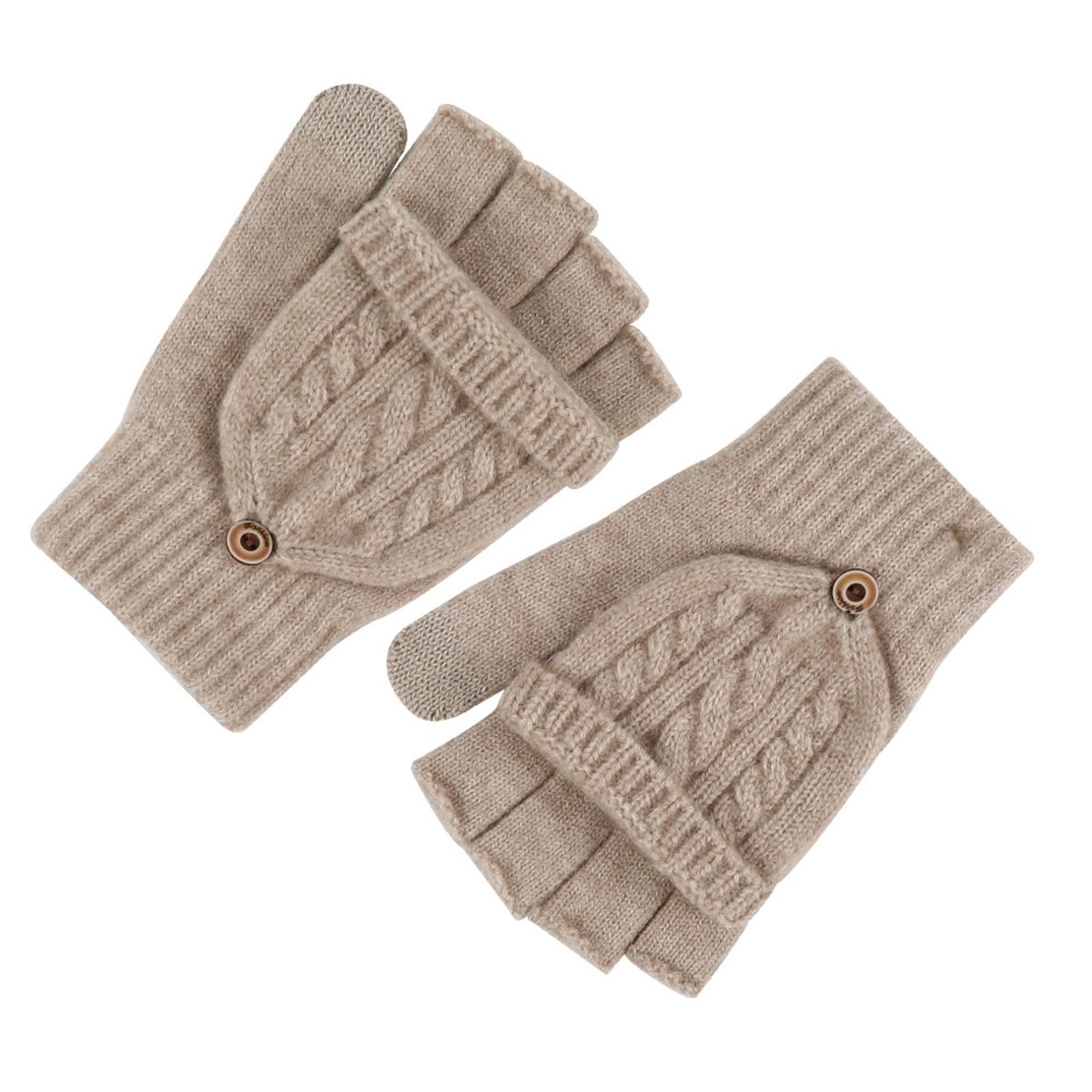 IQYU Knitted Gloves Thickened And Velvet Screen Cycling Cold Proof Plush Couple's Warm Woolen Gloves Haarschmuck Damen Festival (Khaki, One Size) von IQYU