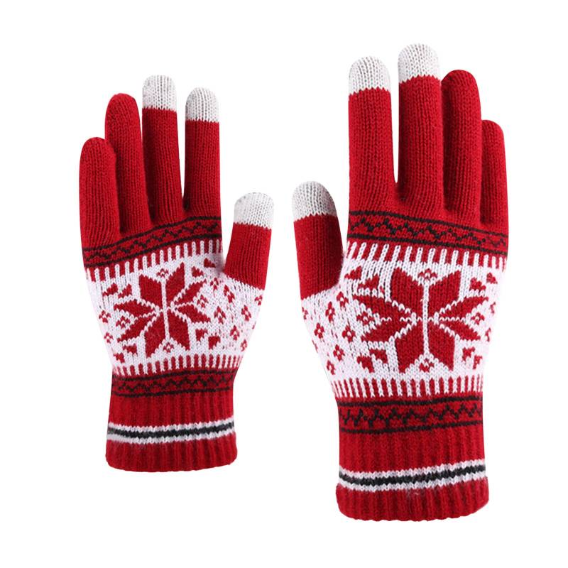 IQYU Kostüm Damen Herren Mobil Strickhandschuh für Frauen mit Bildschirmhandschuhen für Erwachsene Druck Dicke Creative Handschuhe Winter-Warmphone-Schneeflocke Stulpen Damen Arm (Red, One Size) von IQYU