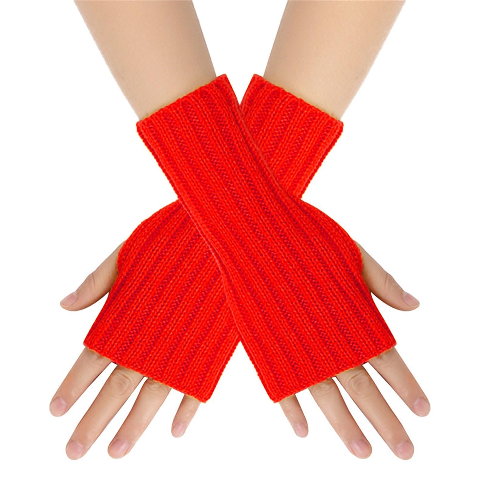 IQYU Kostüme Kinder für kaltes Wetter, isoliert, einfarbig, mehrfarbig, Wolle, kurz, gestreift, gestrickt, Halbfinger-Handschuhe, Fäustling, fingerlose Arm-Handschuhe Handschuhe Damen (RD1, A) von IQYU