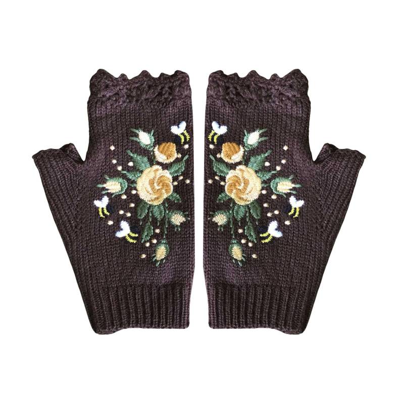 IQYU Lack Strapsgürtel Handschuhe Damen-Strickhandschuhe Blumenhandschuhe Gestickte fingerlose Handhandschuhe Handgestrickte fingerlose bestickte Blumenhandschuhe Armstulpen Spitze Schwarz (BW2, A) von IQYU