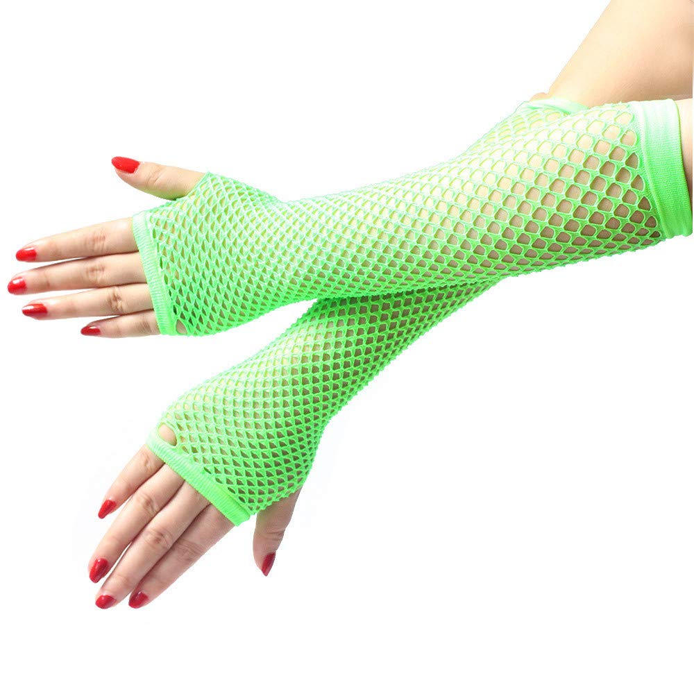 IQYU Latex Strümpfe Set Spitze Elastizität lange Handschuhe Frauen Netz-reizvolle Handschuhe Ohrenwärmer Mädchen Glitzer (Green, One Size) von IQYU