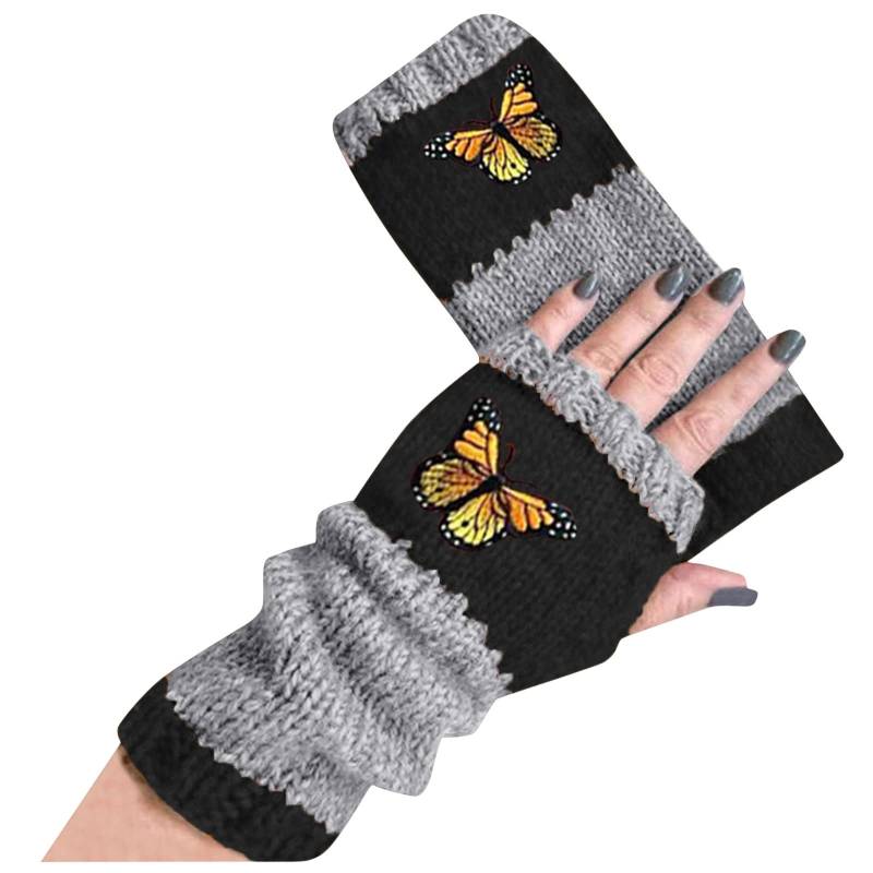 IQYU Lederstrumpf Lange Flower Hook Handgemachte warme Handschuhe Handschuhe Baumwolle Handschuhe Kostüm Damen (Black, One Size) von IQYU