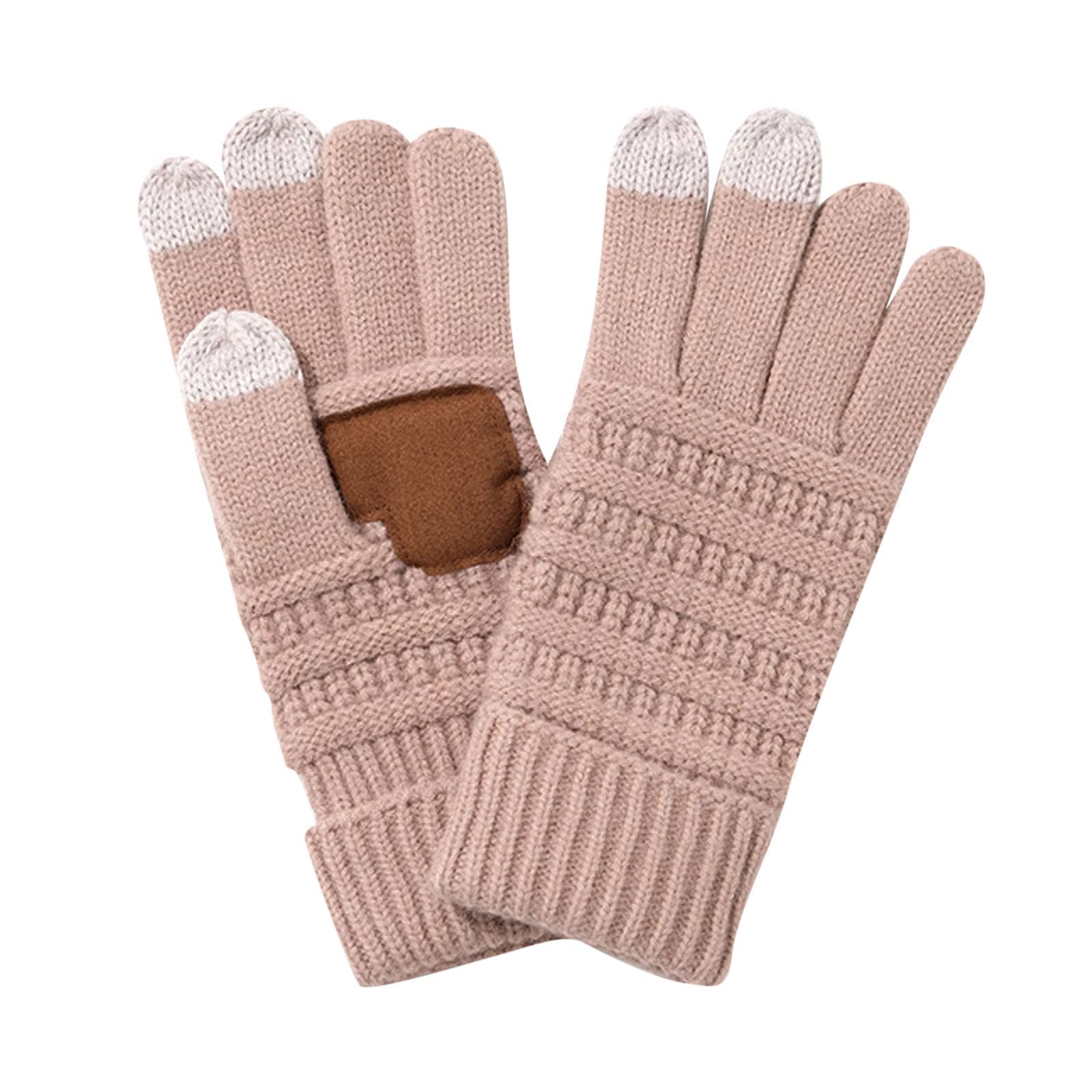 IQYU Lederstrumpf Lange Handschuhe Warme gefütterte Strickhandschuhe Elastische Bündchen Winter Armstulpen Damen (Khaki, One Size) von IQYU