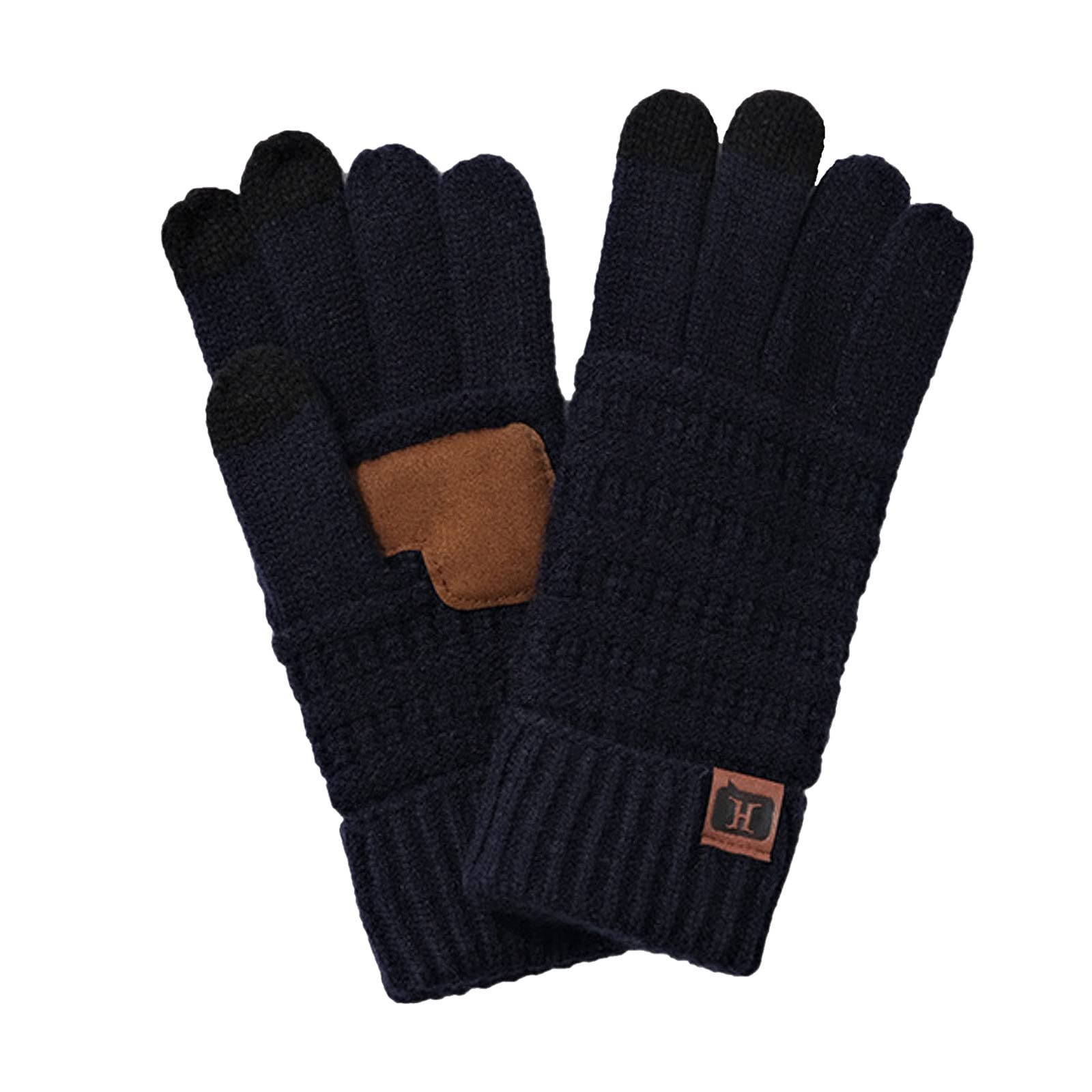 IQYU Lederstrumpf Lange Handschuhe Warme gefütterte Strickhandschuhe Elastische Bündchen Winter Armstulpen Damen (Navy, One Size) von IQYU