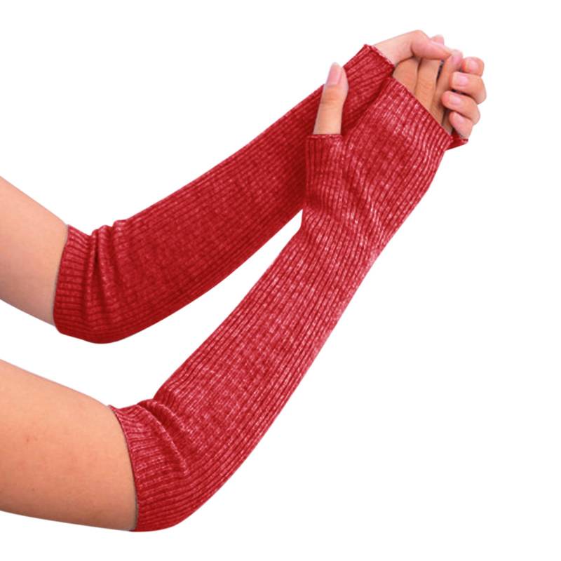 IQYU Lila Handschuhe für Damen, gestrickt, plus Samt, verdickt, und Winter-Handschuhe mit warmem Muster (Handschuhe für Erwachsene) Handstulpen Anime (Red, One Size) von IQYU