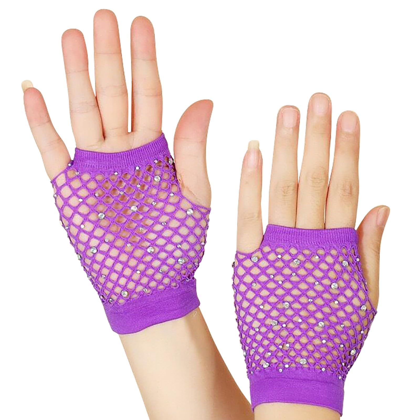 IQYU Mesh Kurze Handschuhe Party Punk Halbfinger Mesh Stretch Farbe Handschuhe Bauchtanz (Purple, ONESIZE) von IQYU