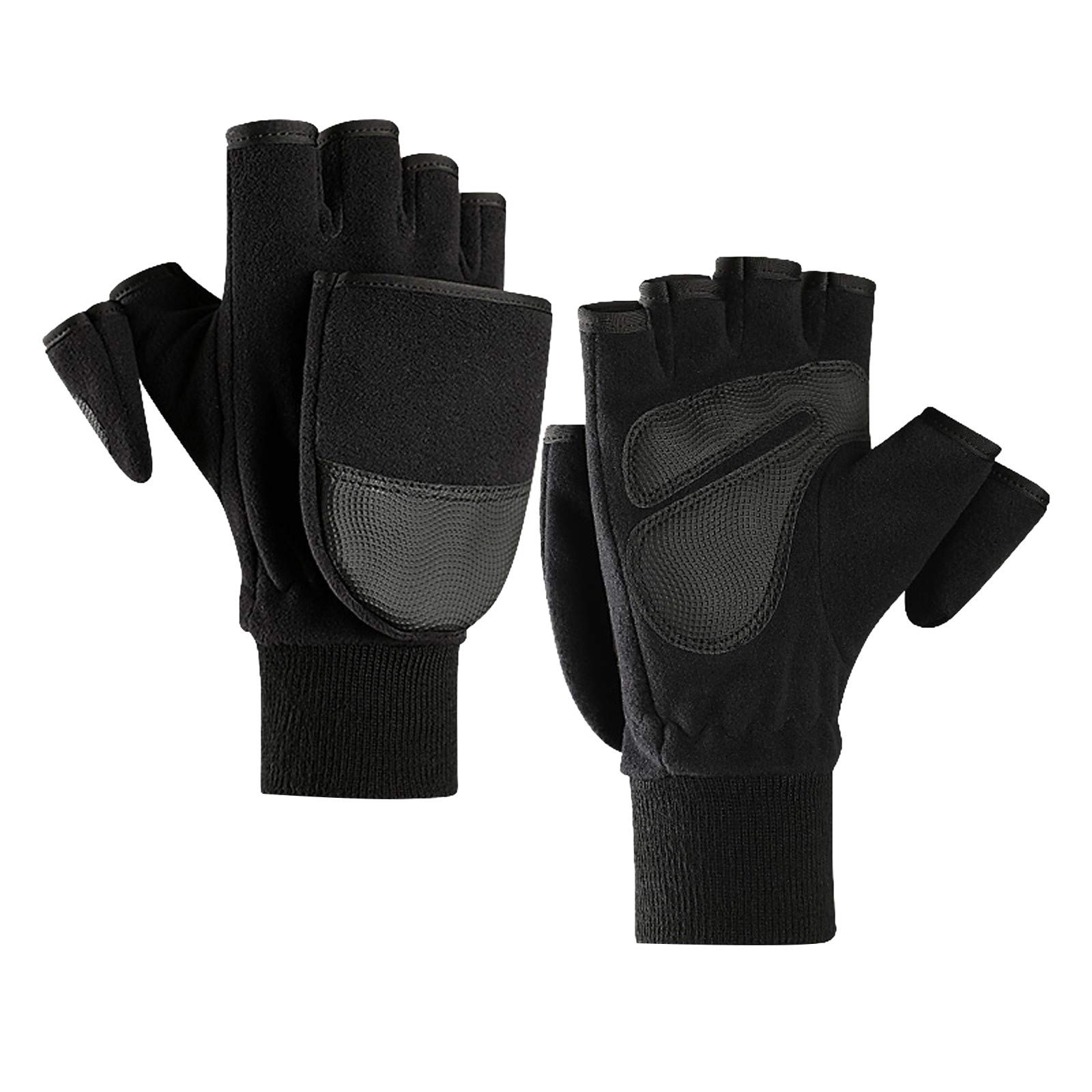 IQYU Ohrringe Männer Radfahren fingerlose flip Handschuhe verdicken -Winterhandschuhe Blaue Handschuhe Prinzessin (Black, XL) von IQYU