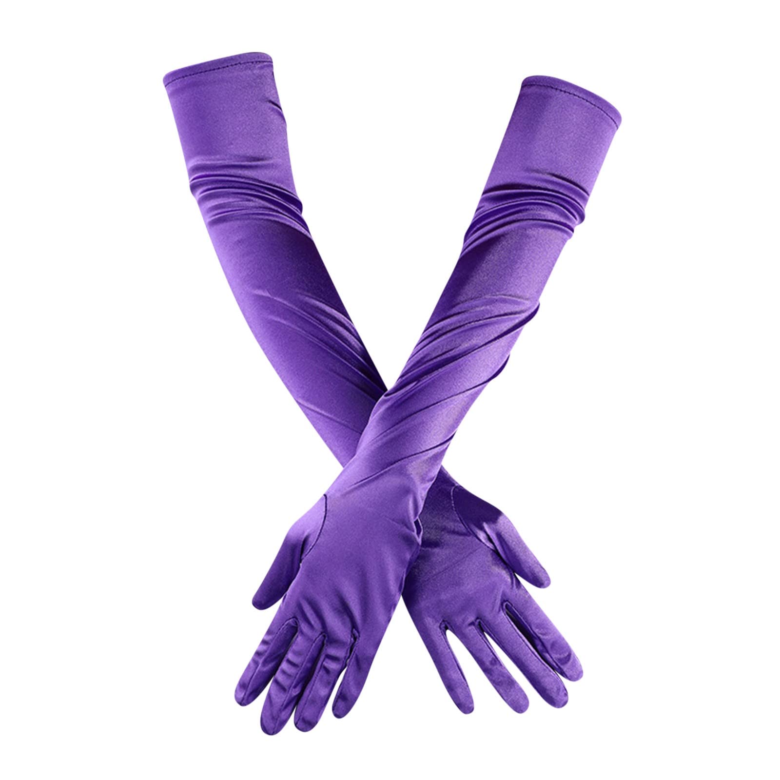 IQYU Opera Ellenbogen Finger Damenlänge lange Braut Satin Dance-Handschuhe 20er Erstkommunion Haarschmuck (Purple, One Size) von IQYU