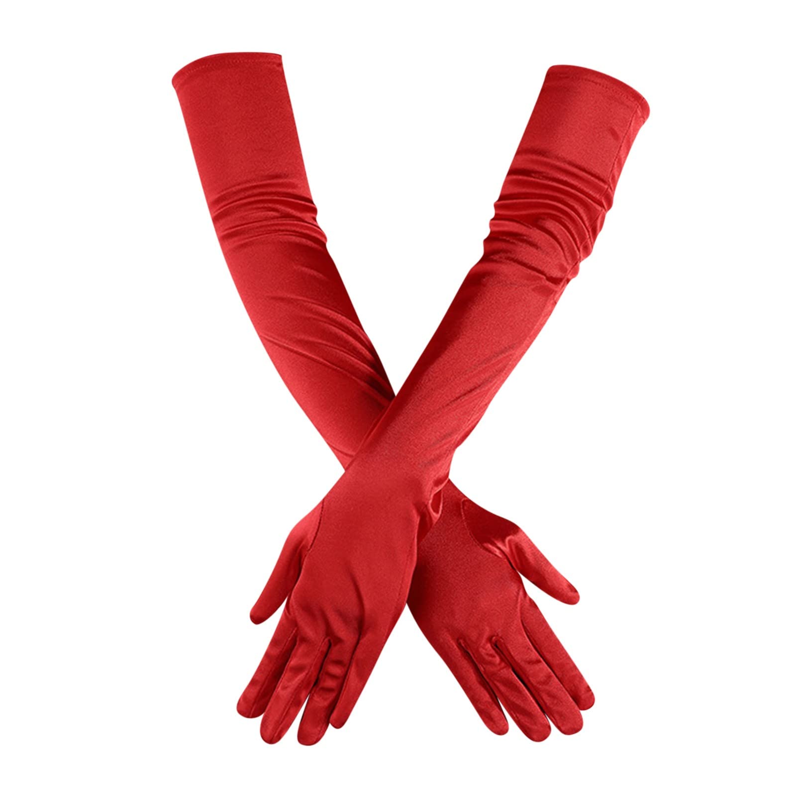 IQYU Opera Ellenbogen Finger Damenlänge lange Braut Satin Dance-Handschuhe 20er Erstkommunion Haarschmuck (Red, One Size) von IQYU