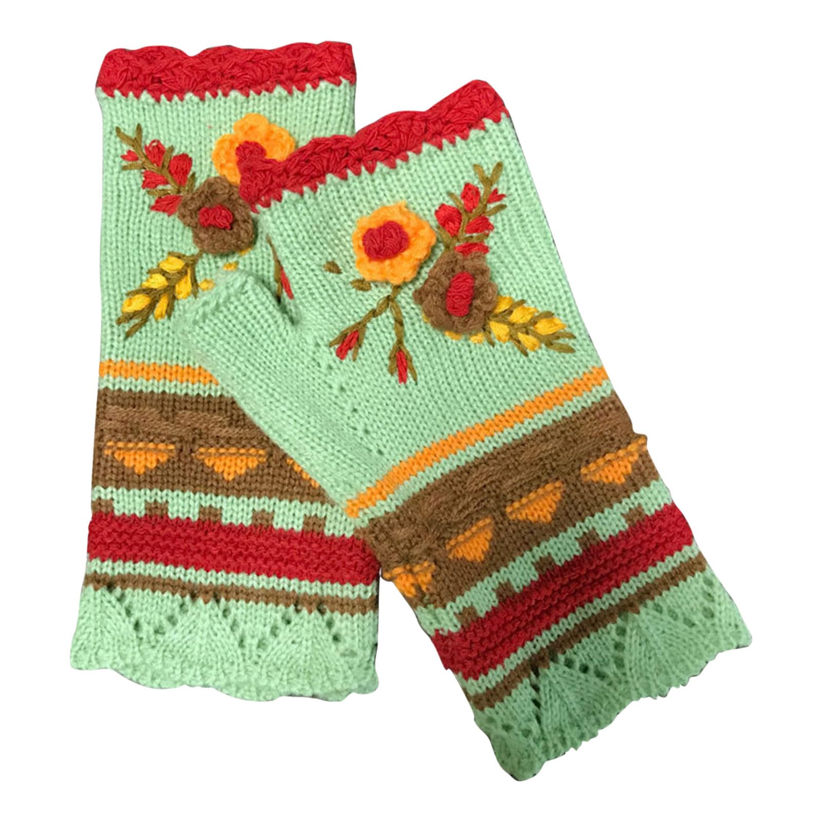 IQYU Perlenset Für Damen für Damen, gestrickte Handschuhe, Blumenhandschuhe, warme Winterhandschuhe, handgewebte Handschuhe Stulpen Arm Netz (Red, One Size) von IQYU