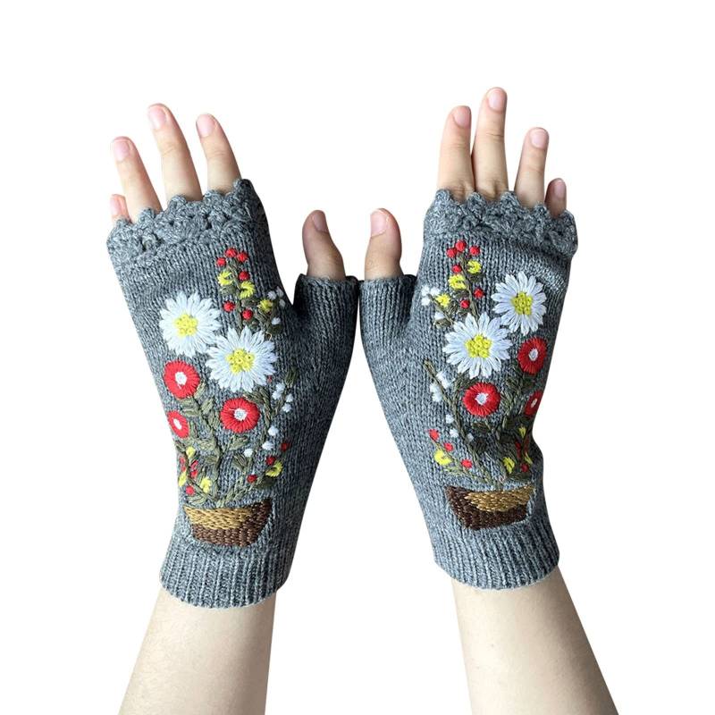 IQYU Samthandschuhe gestrickte -Winter-Handschuhe für Damen Retro-Häkelhandschuhe Bettstiefel Latex (Gray, One Size) von IQYU