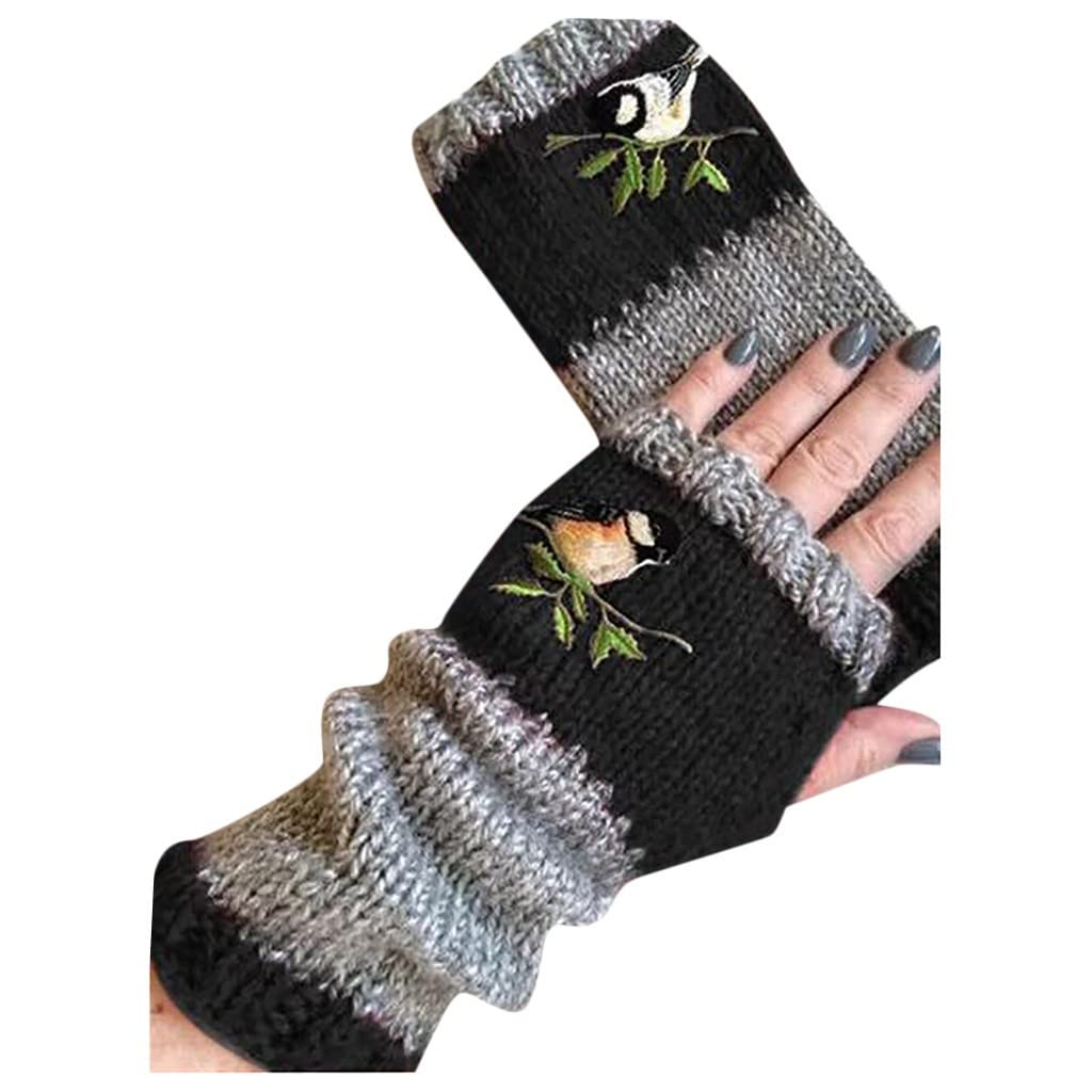 IQYU Satin Handschuhe Outdoor-Handschuhe für Frauen Strickhandschuhe warm Winter samt Stickerhandschuh Handschuhe Winter Touchscreen Damen (Black, One Size) von IQYU