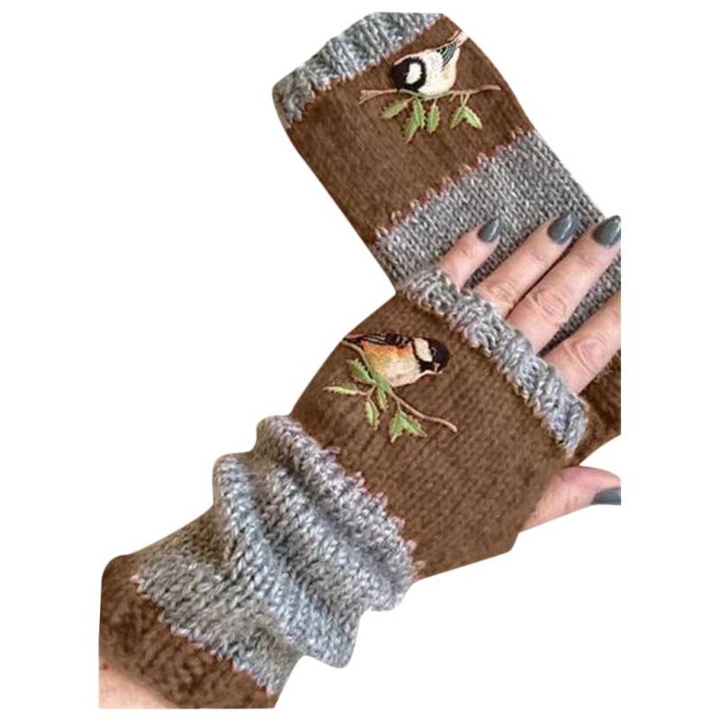 IQYU Satin Handschuhe Outdoor-Handschuhe für Frauen Strickhandschuhe warm Winter samt Stickerhandschuh Handschuhe Winter Touchscreen Damen (Coffee, One Size) von IQYU