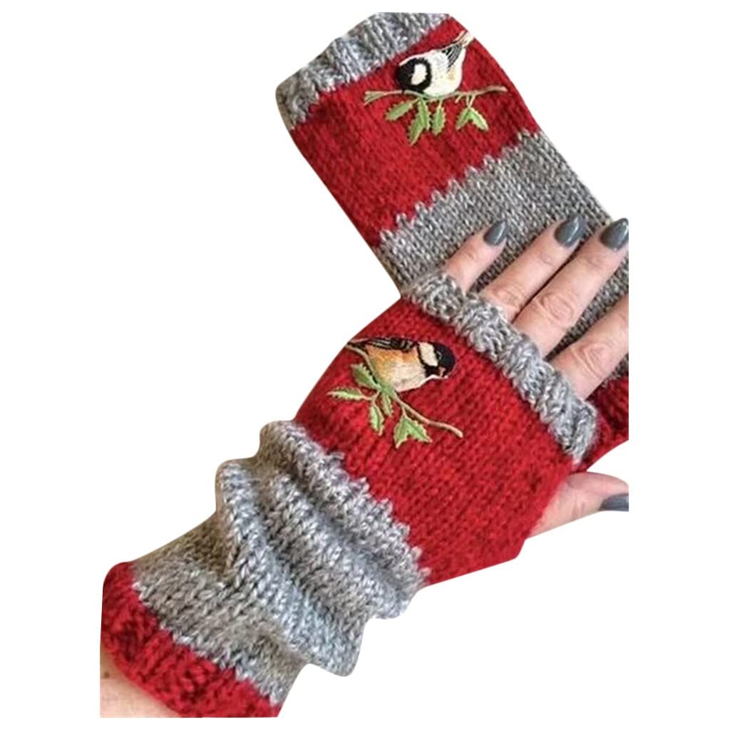 IQYU Satin Handschuhe Outdoor-Handschuhe für Frauen Strickhandschuhe warm Winter samt Stickerhandschuh Handschuhe Winter Touchscreen Damen (Red, One Size) von IQYU