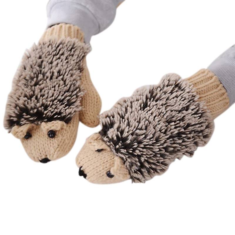 IQYU Schöne Ohrringe Für Damen Winter Dicke -Igel-Handschuhe Lange Handschuhe Damen Gefüttert (Beige, One Size) von IQYU