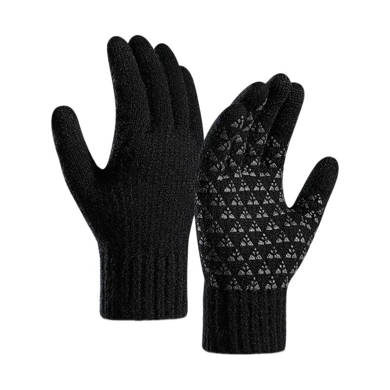 IQYU Seidenhandschuhe Damen Weiß verstärkte gestrickte Woll-Fahrradhandschuhe Frauenhandschuhe (Black, M) von IQYU