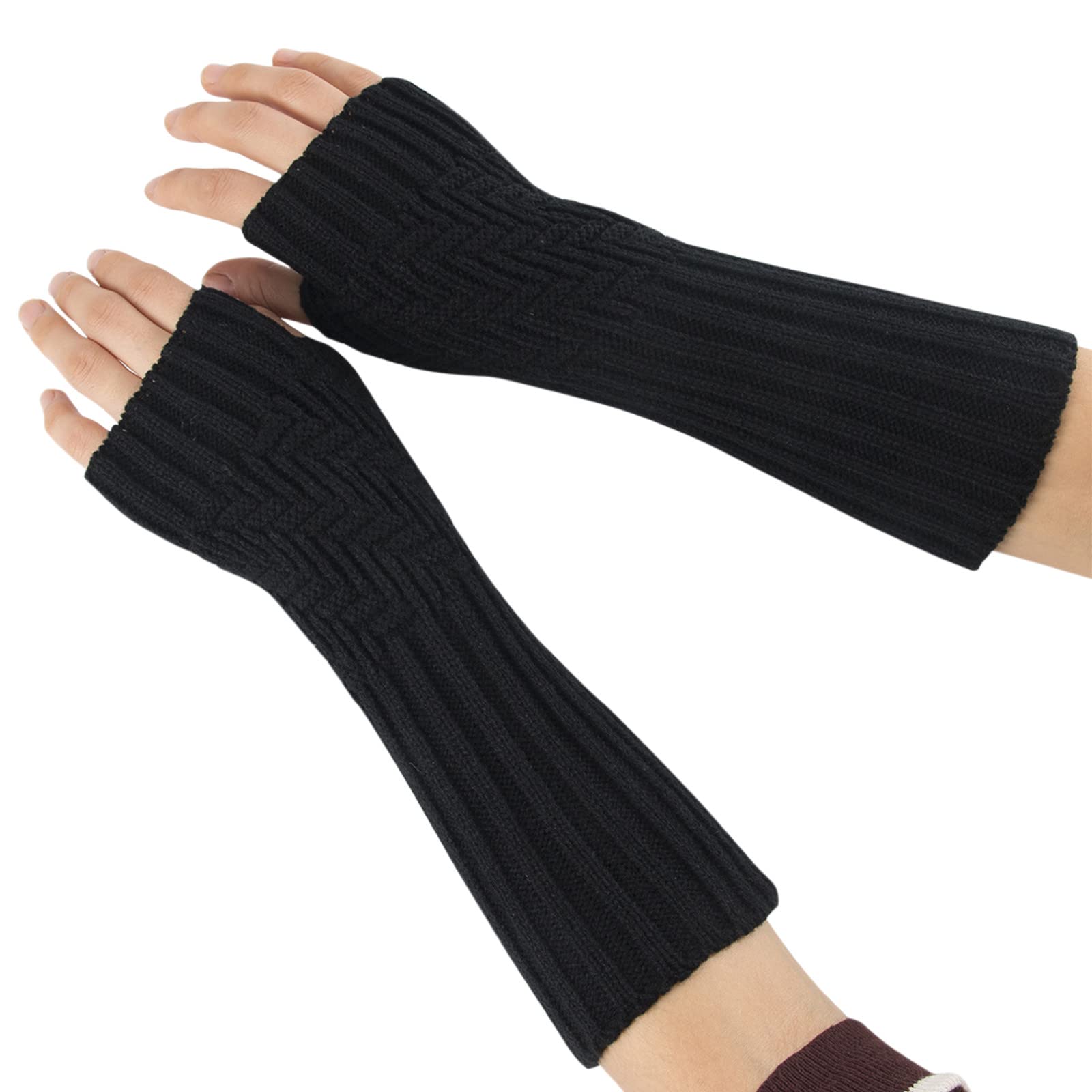 IQYU Sleeve Soft Fingerless Arm Winter Fäustlinge Warme Strickhandschuhe Handstulpen Herren Fingerlos (Black, One Size) von IQYU