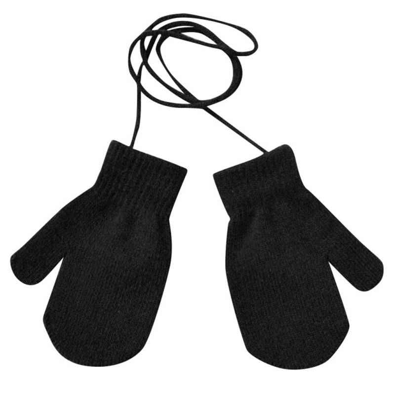 IQYU Strapsgürtel Lack Strickhandschuhe Damen Winter mit Schnüre gestrickte solide niedliche Handschuhe warme Handschuhe Ohrenwärmer Schwarz Damen Handschuhe Lang Winter (Black, One Size) von IQYU