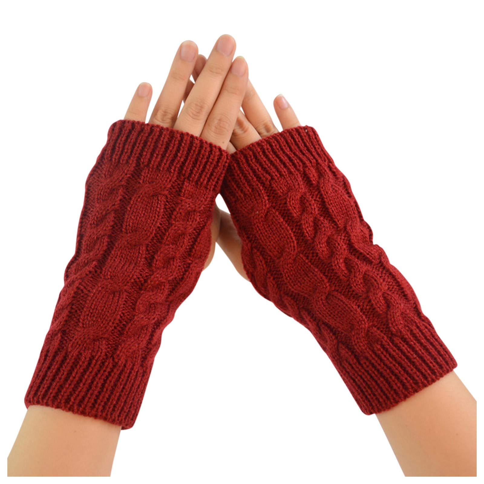 IQYU Winter Strickreiten Stretch Frauen warm mit Mobiltelefon Handschuh halten Handschuh Handschuhe Fingerlos Netz (D, One Size) von IQYU